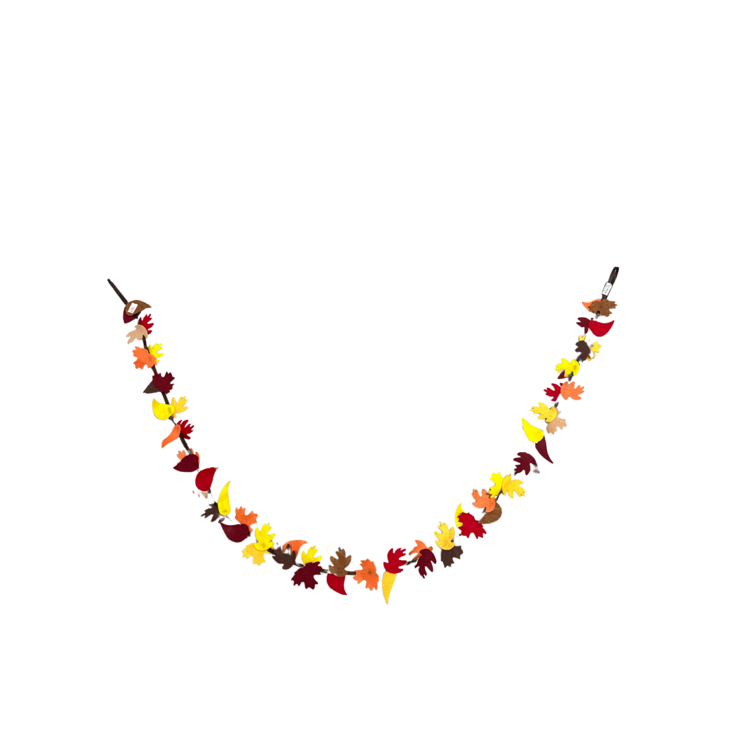 Felt Flower Garland, Fall Leaves with Ribbon