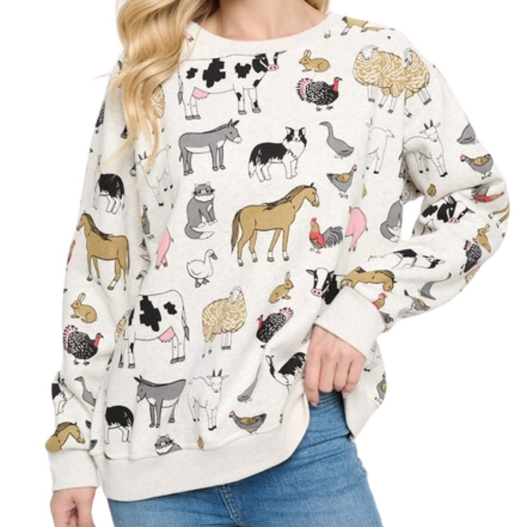 Farm Animals Print Sweatshirt