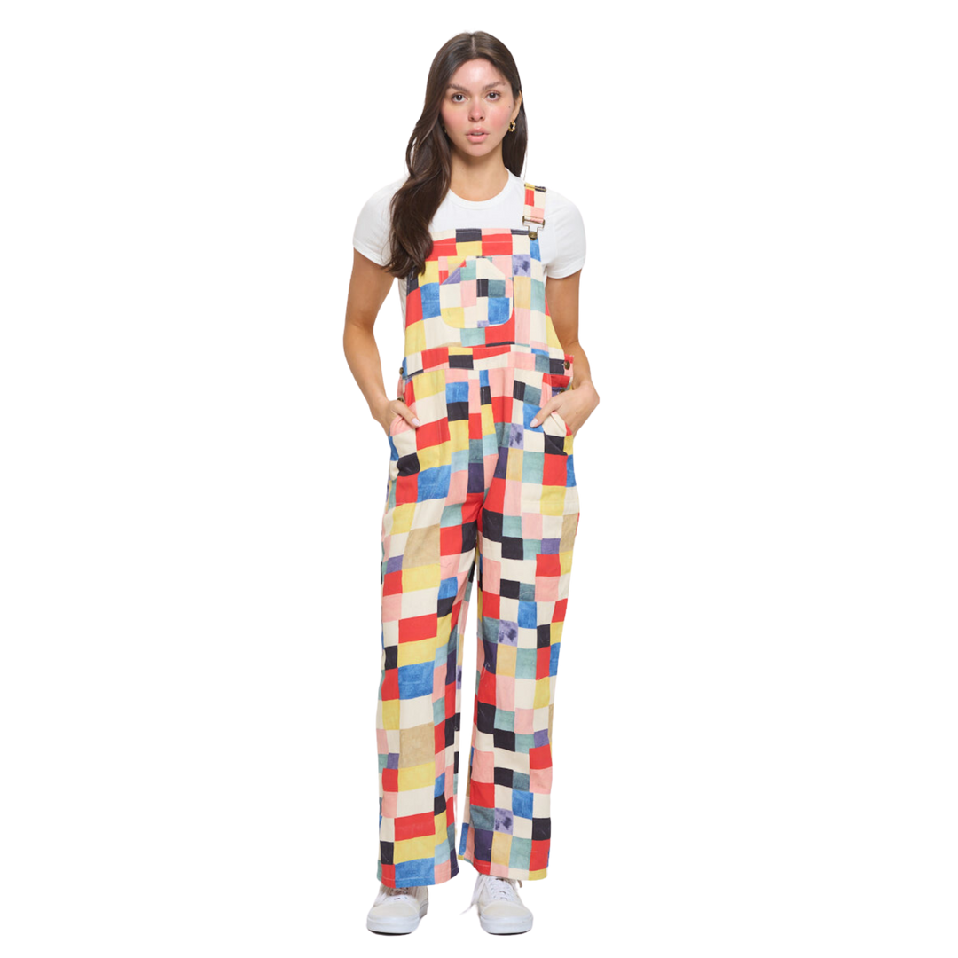 Colorful Check Square Print Overall