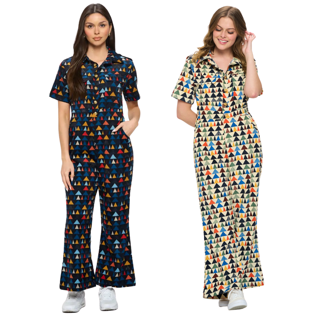 Triangle Print Corduroy Overall Jumpsuit Overall