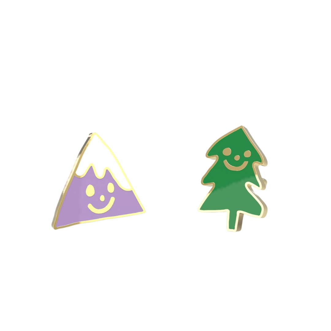 Mountain & Tree Earrings - Gold Outdoorsy Nature Studs
