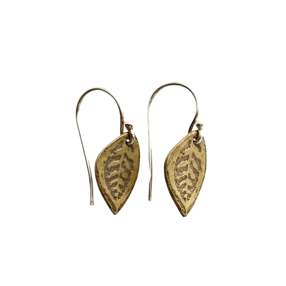 Tiny Brass Leaf Earrings