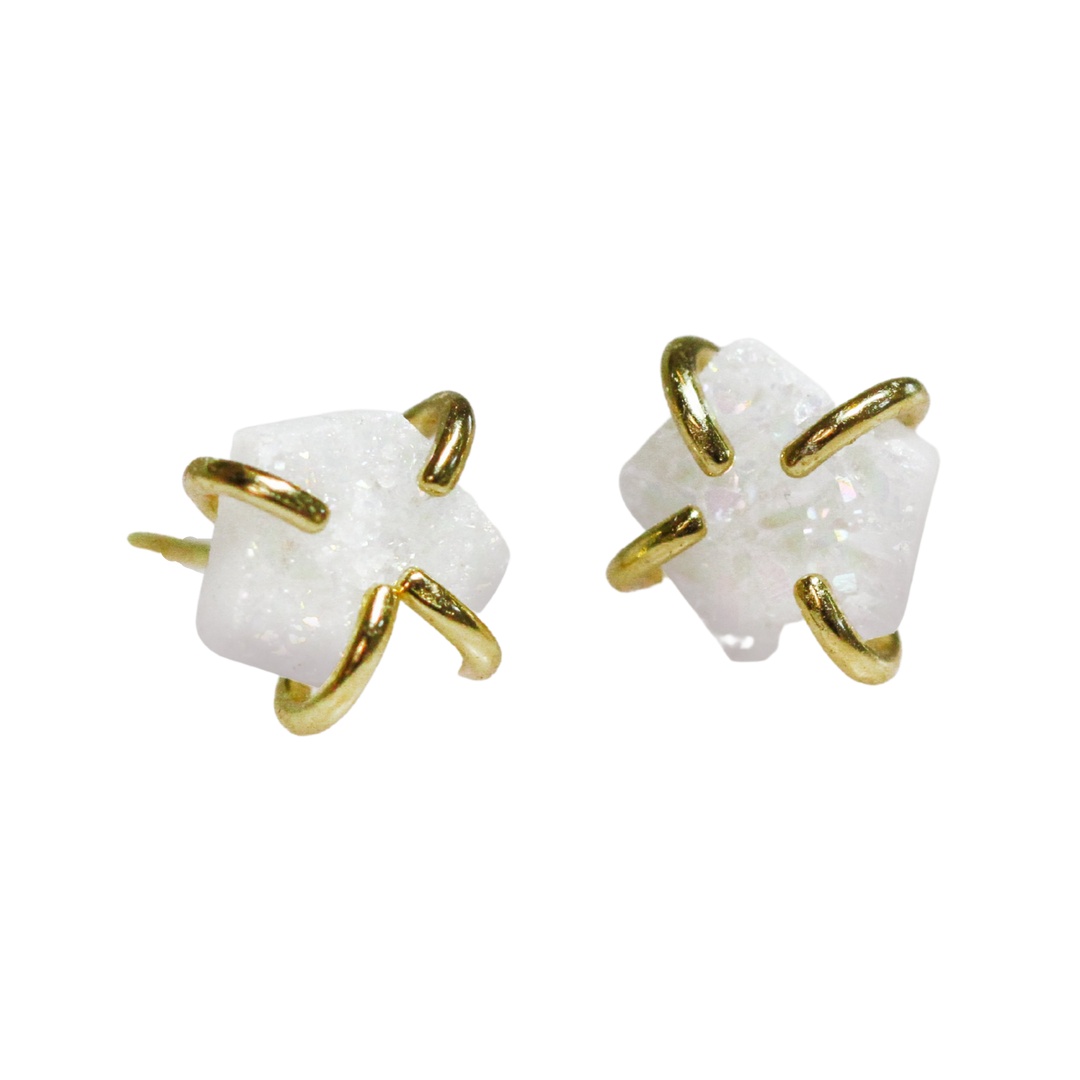 White Druzy Prong Studs