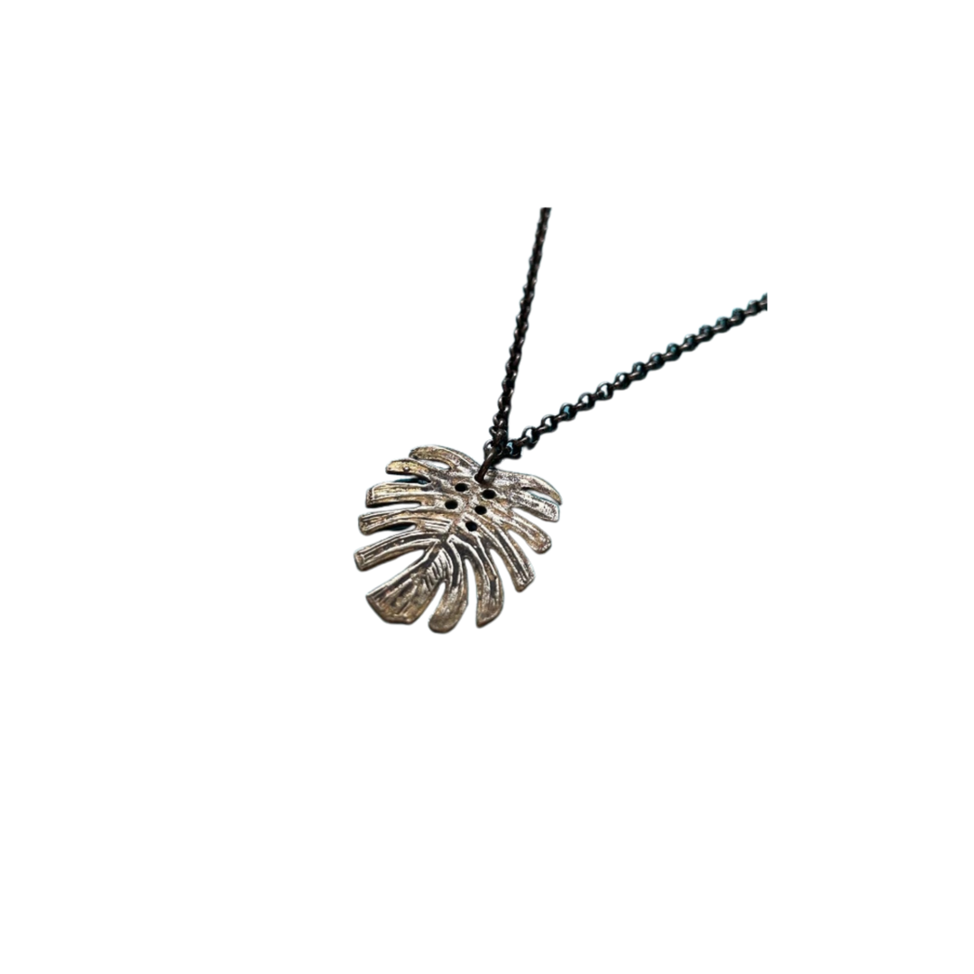Tiny Brass Monstera Leaf Pendant