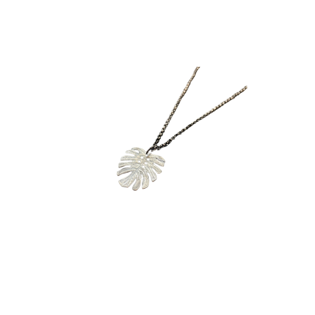 Tiny Silver Monstera Leaf Pendant