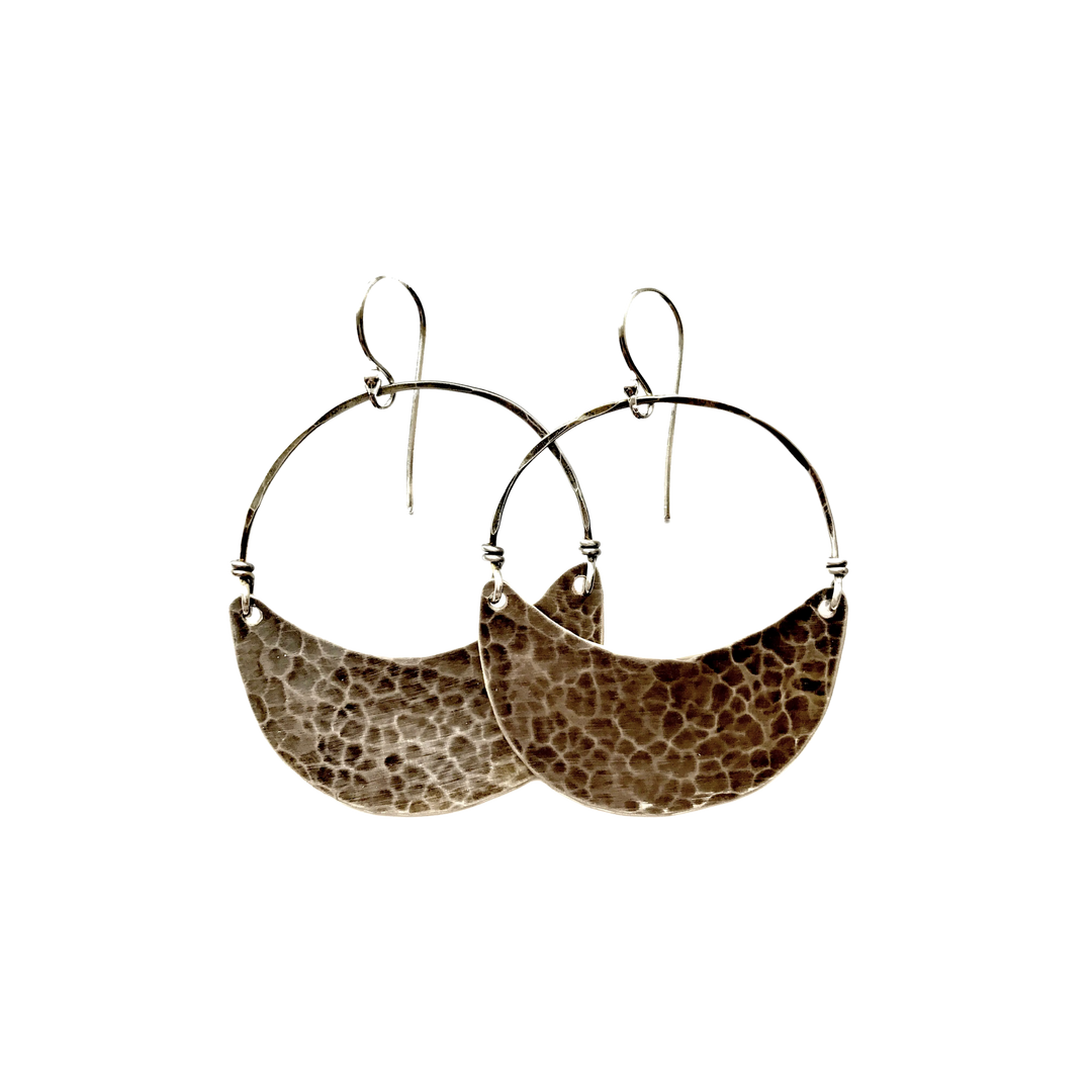 Silver Crescent Earrings Medium - With Patina