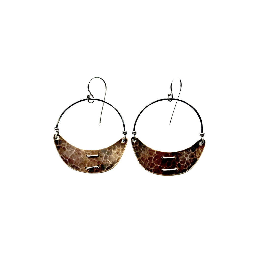 Stitched Brass Crescent Earrings - Small