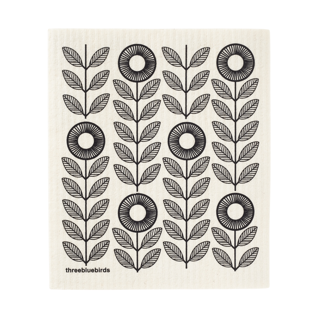 Black Sunflowers Swedish Dishcloth