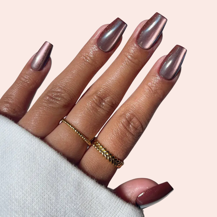 Espresso Glow Press-On Nails | Brown Velvet Medium Coffin