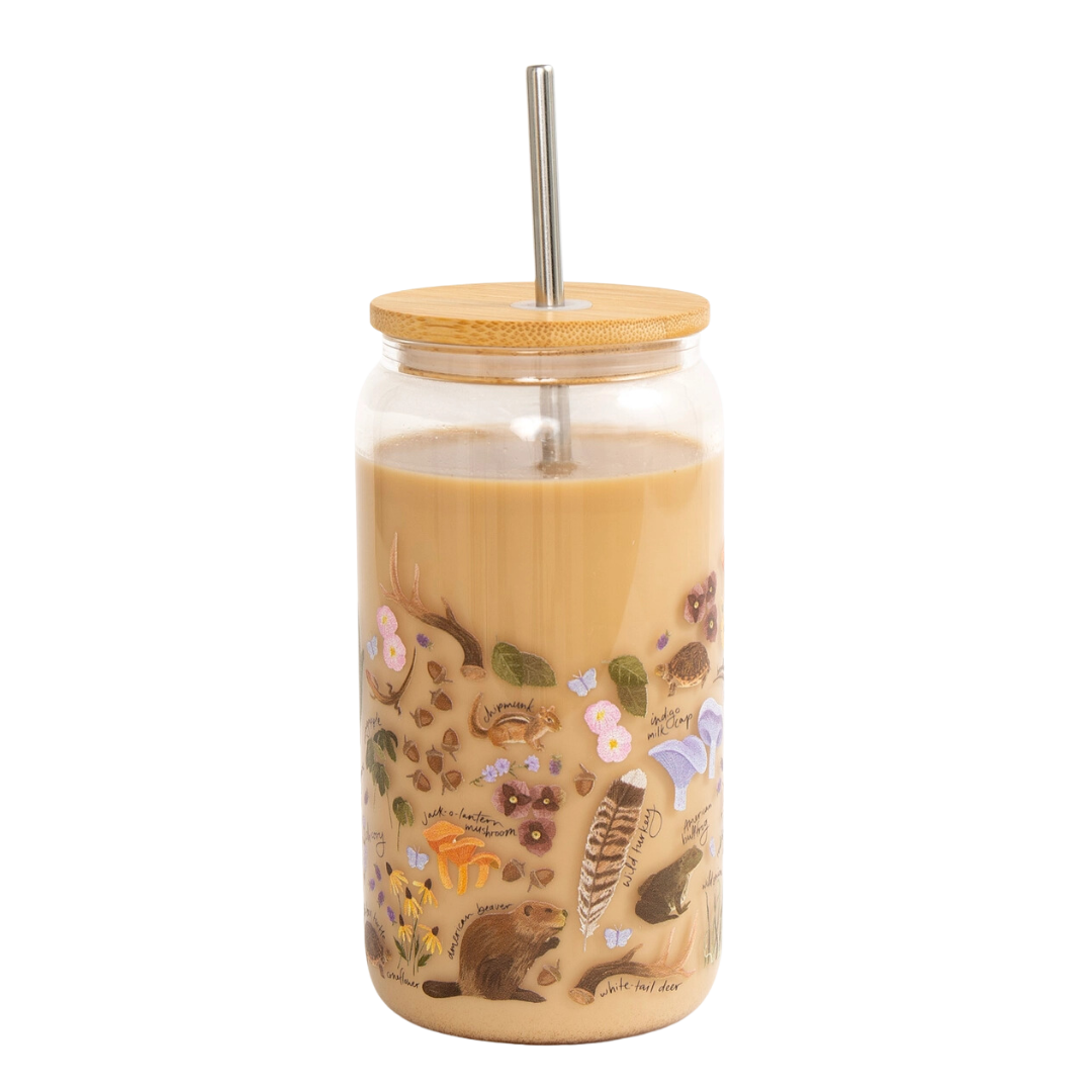 Floral & Fauna Glass Can