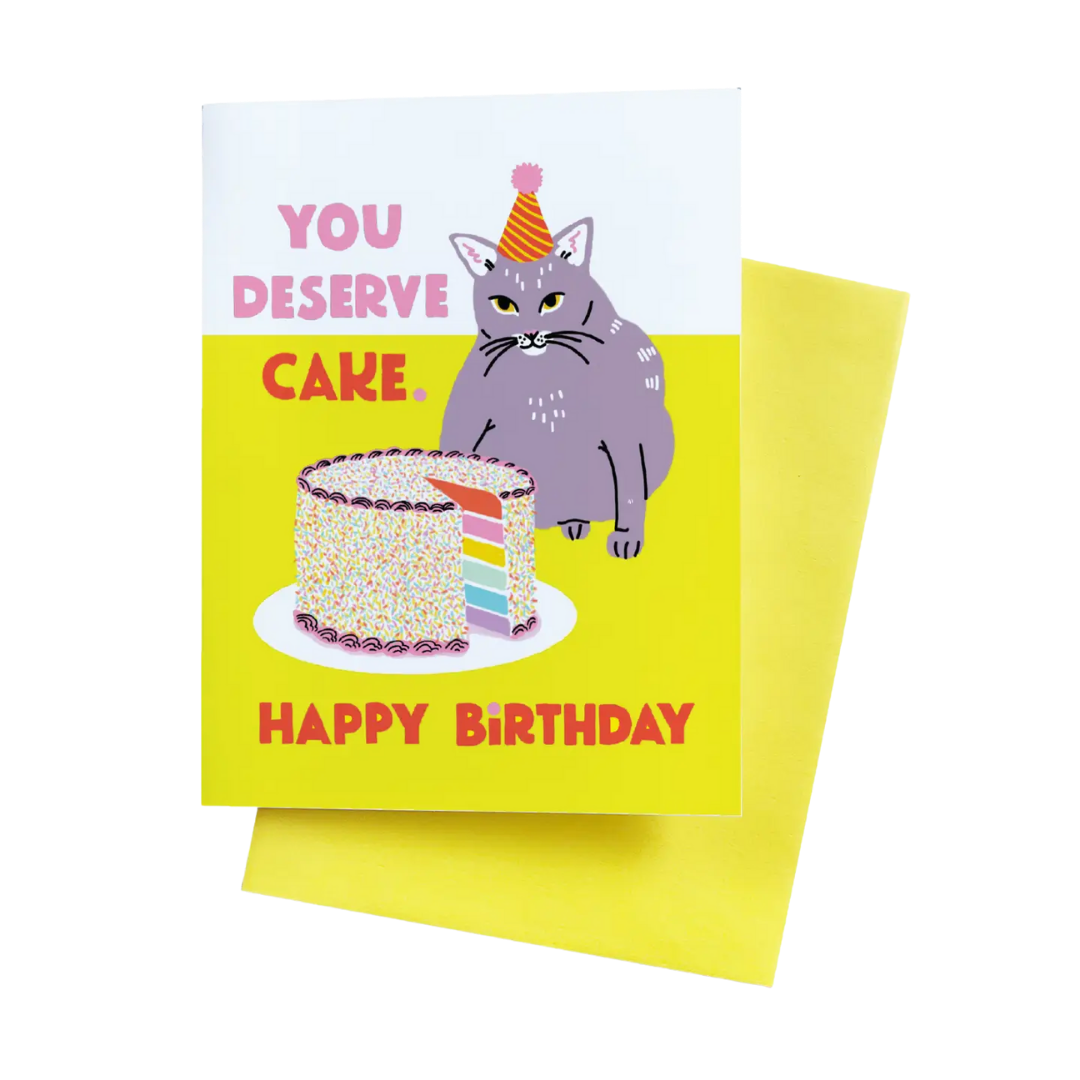 You Deserve Cake Fat Cat A2 Birthday Single Greeting Card