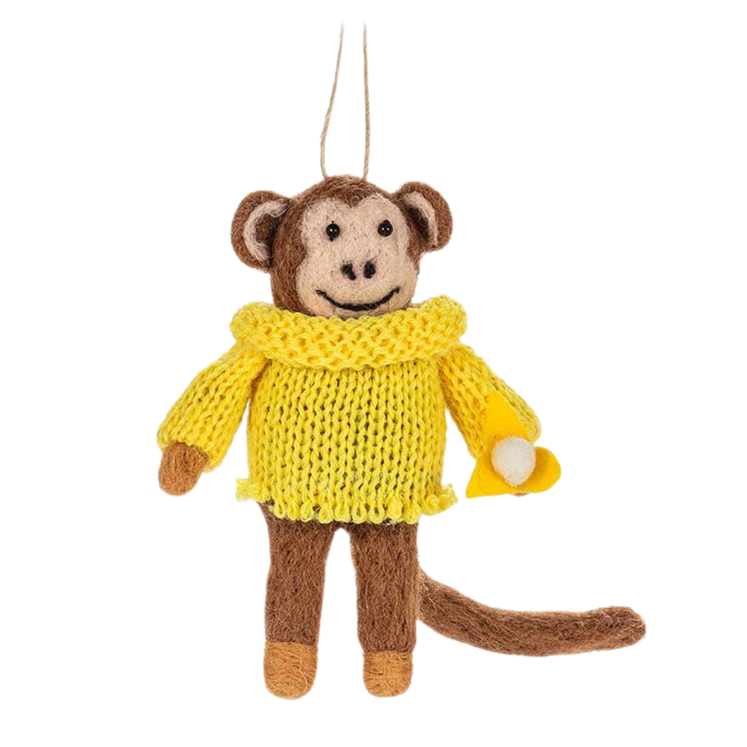 Monkey with Banana Felt Ornament