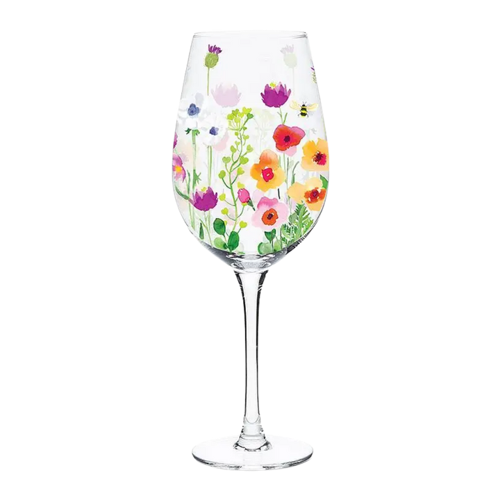 Floral Bee Garden Wine Glass