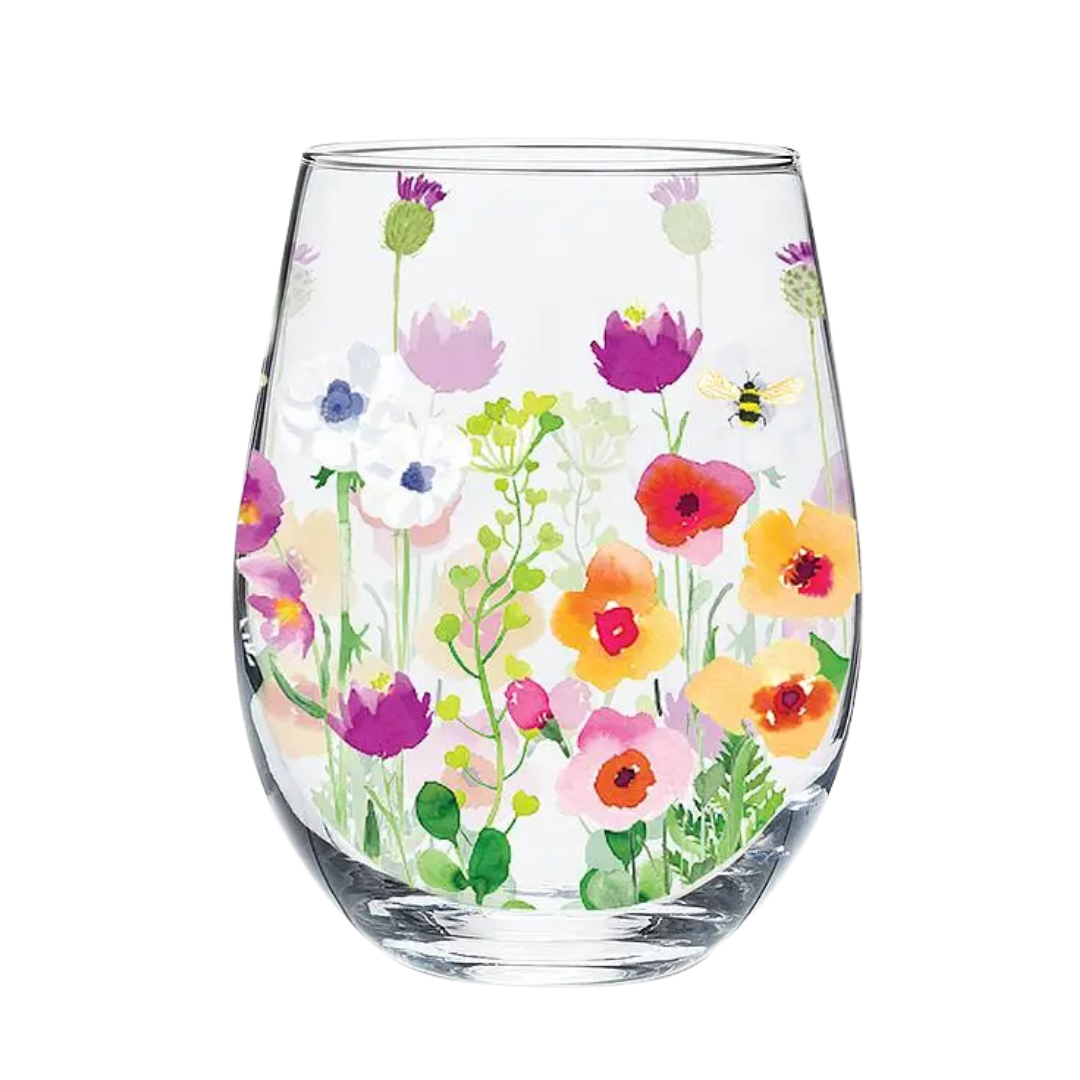 Floral Bee Garden Wine Glass