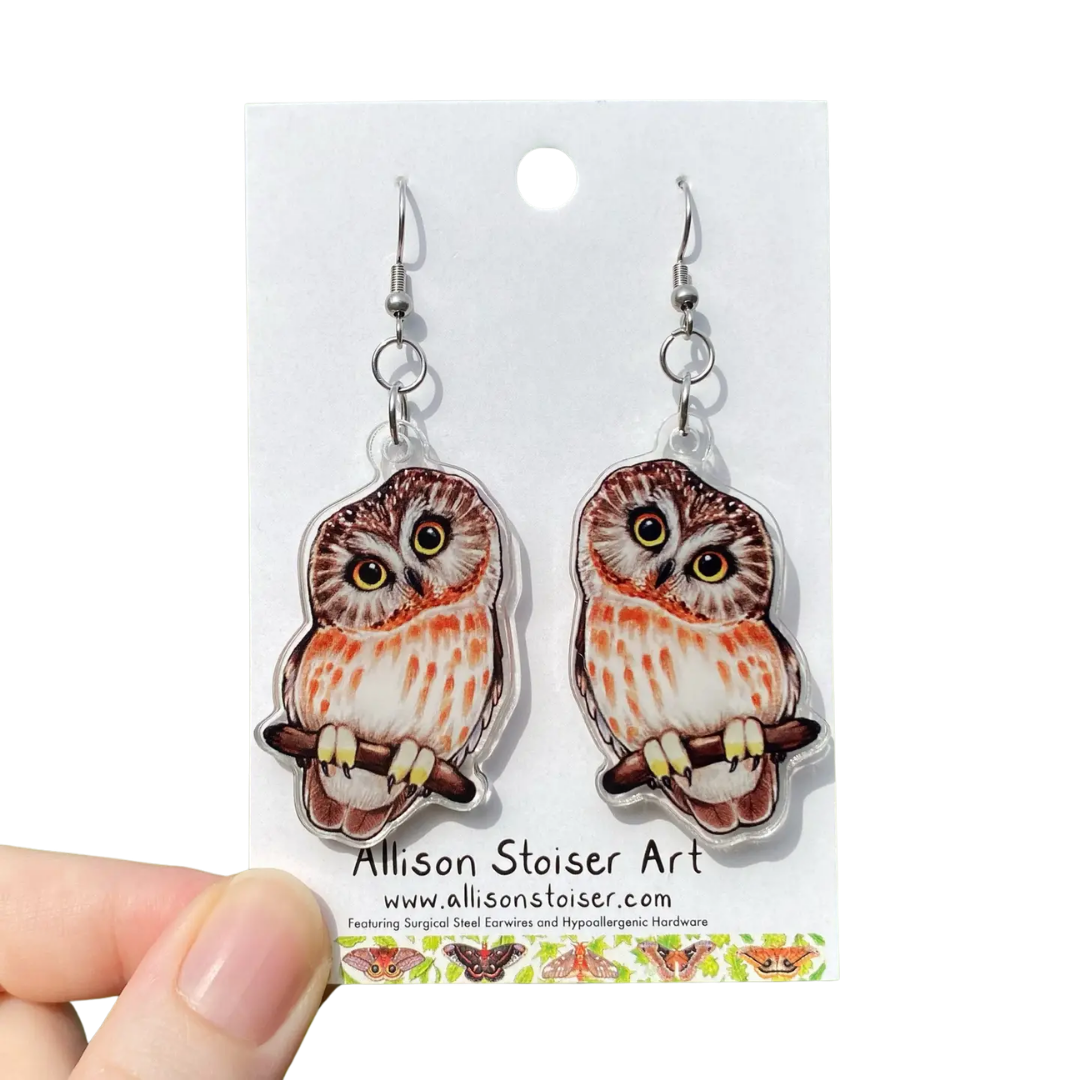 Acrylic Saw-Whet Owl Earrings