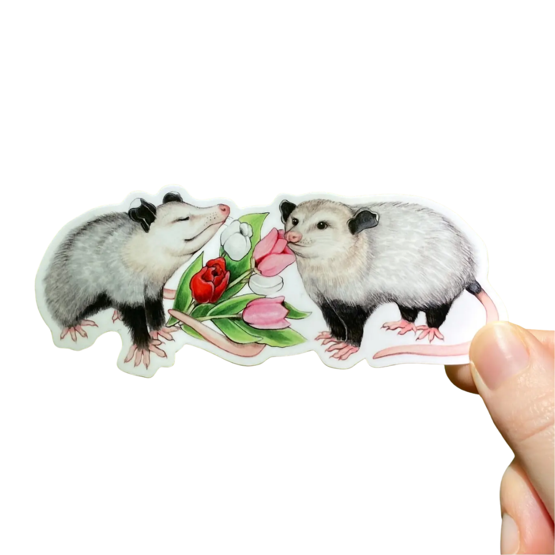 Opossums with Tulip Bouquet Vinyl Sticker