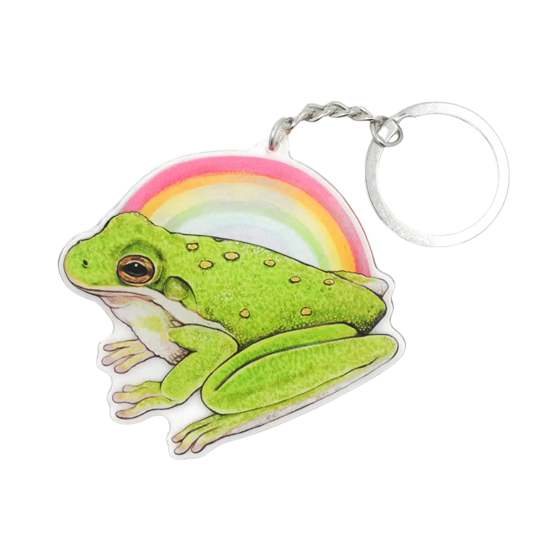 Rainbow Green Tree Frog Acrylic Pride Keychain