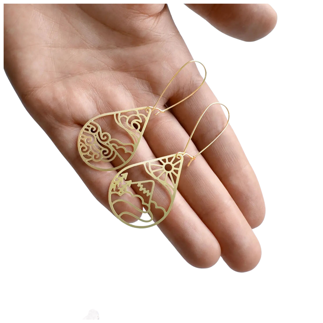 Moon Ocean & Sun Mountain Gold Earrings