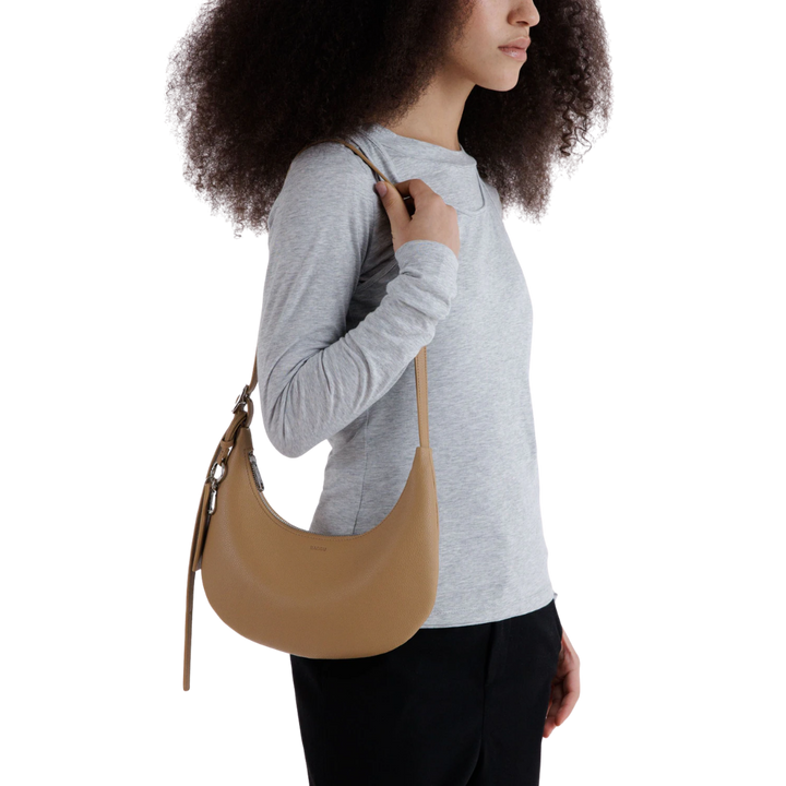 Small Recycled Leather Flat Crescent Bag