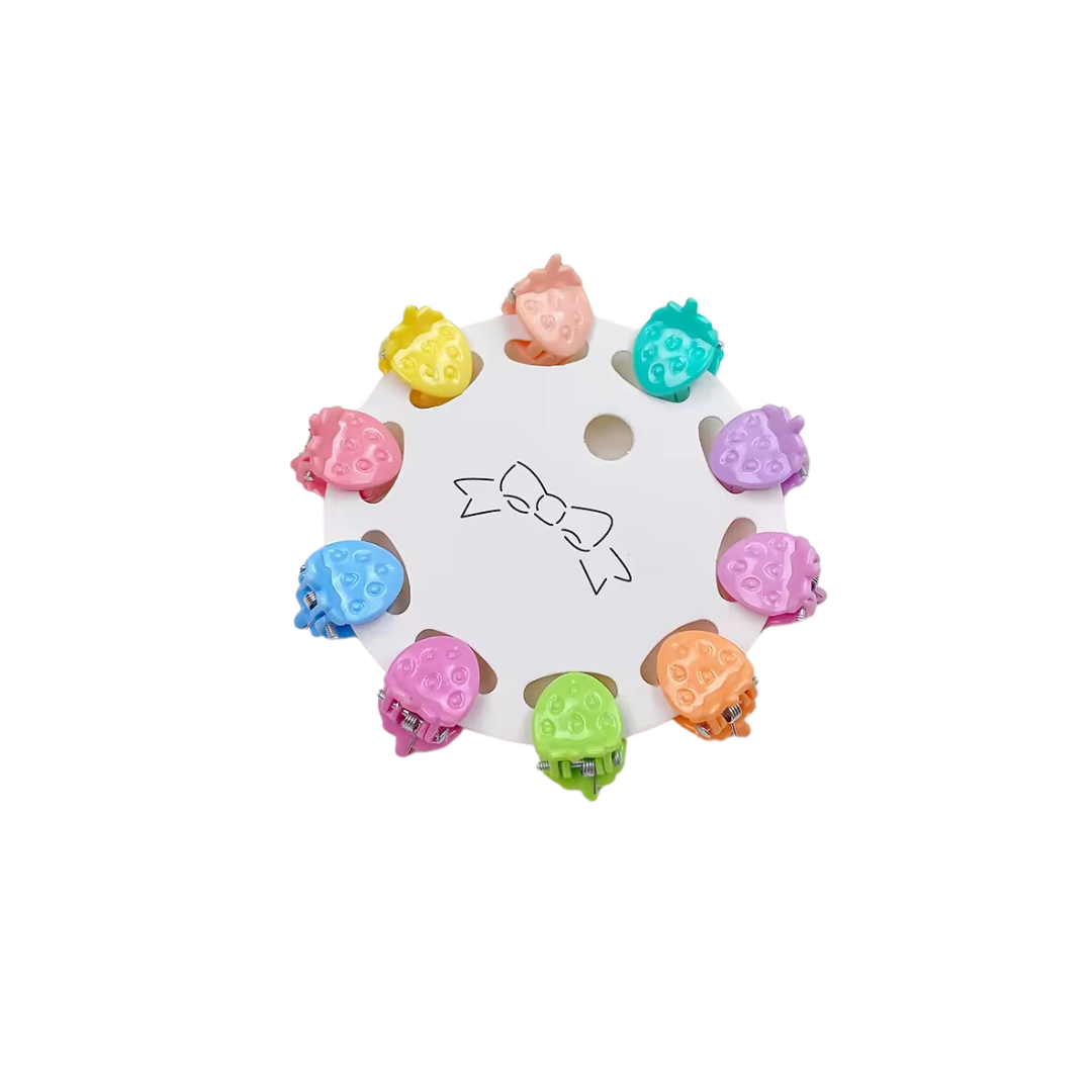 Colorful Strawberry Tiny Hair Clips Claw Set of 10