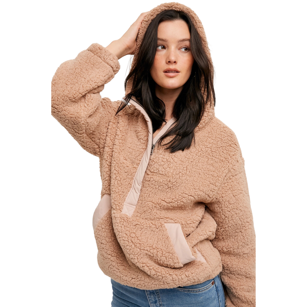Sherpa Hoodie Pullover - Latte
