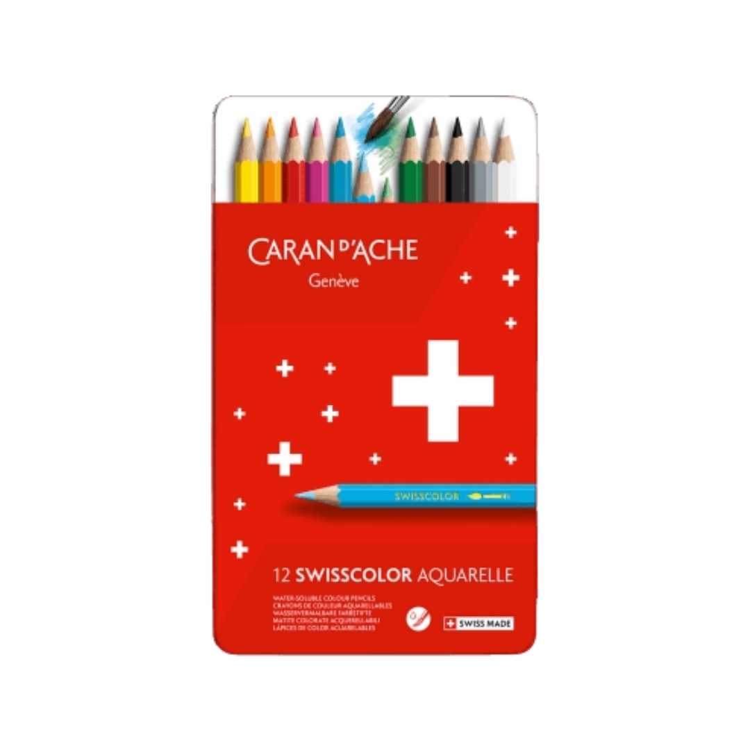 Swisscolor Water-Soluble Pencils — Set of 12 in Metal Tin