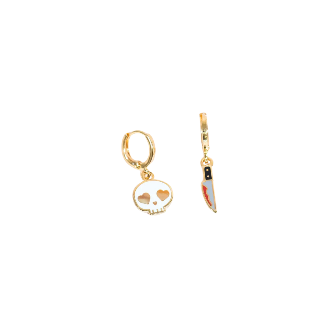 Heart Eye Skull & Knife Huggie Hoop Earrings