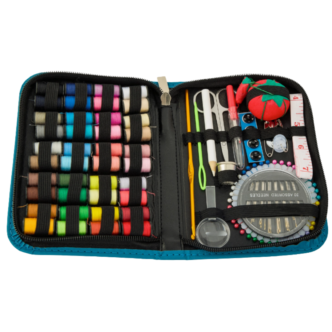 62pc Sewing Kit w/ Faux Leather Case
