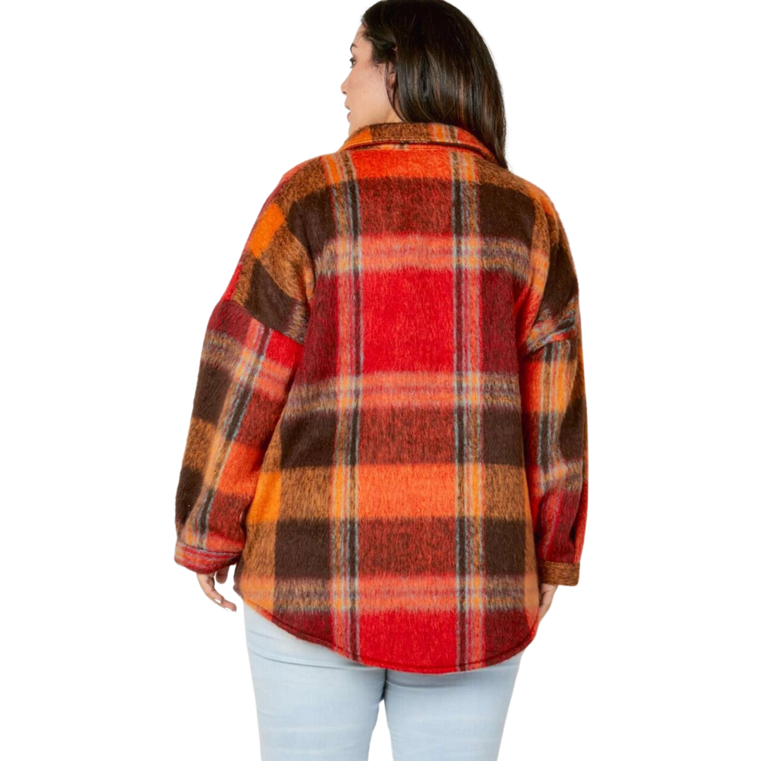Plus Plaid Button Down Shirt with Front Pocket