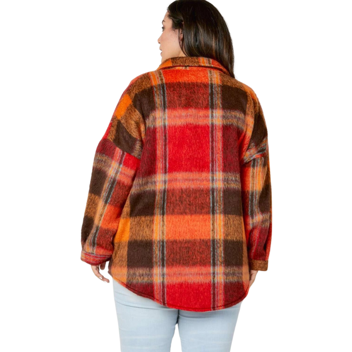 Plus Plaid Button Down Shirt with Front Pocket