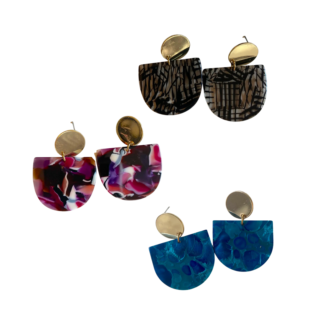 Delta Acetate Stud Earrings (Terrazzo Tortoise Shell Acetate and Brass Stud Earrings)