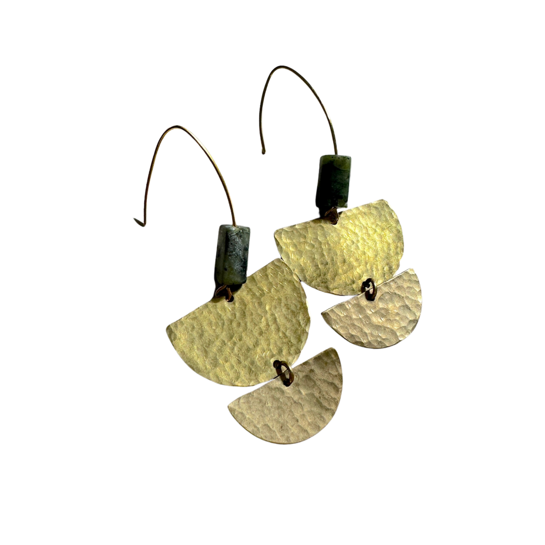 Nomad- Hammered Brass and Green Gemstone Earrings