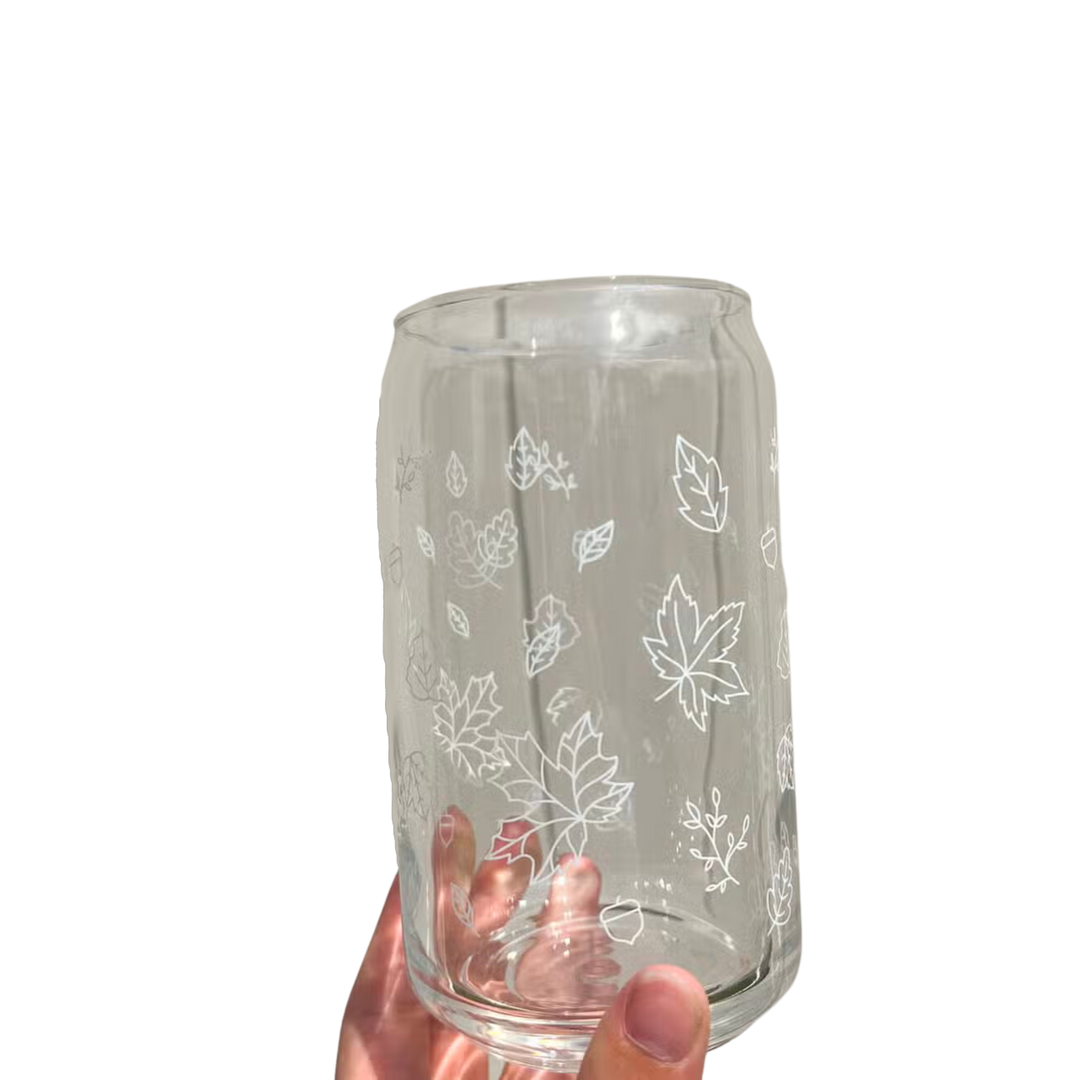 Fall Leaves Can Glass Cup - Dishwasher Safe