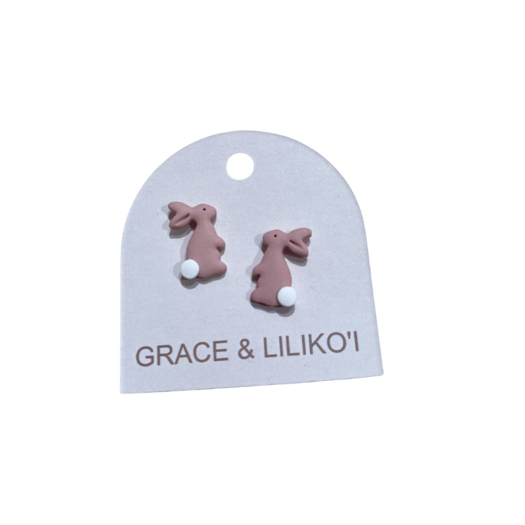 Pink Bunny Post Earrings