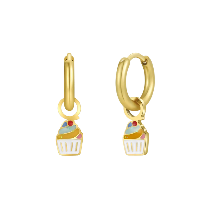 Cupcake Charm Hoop Earrings