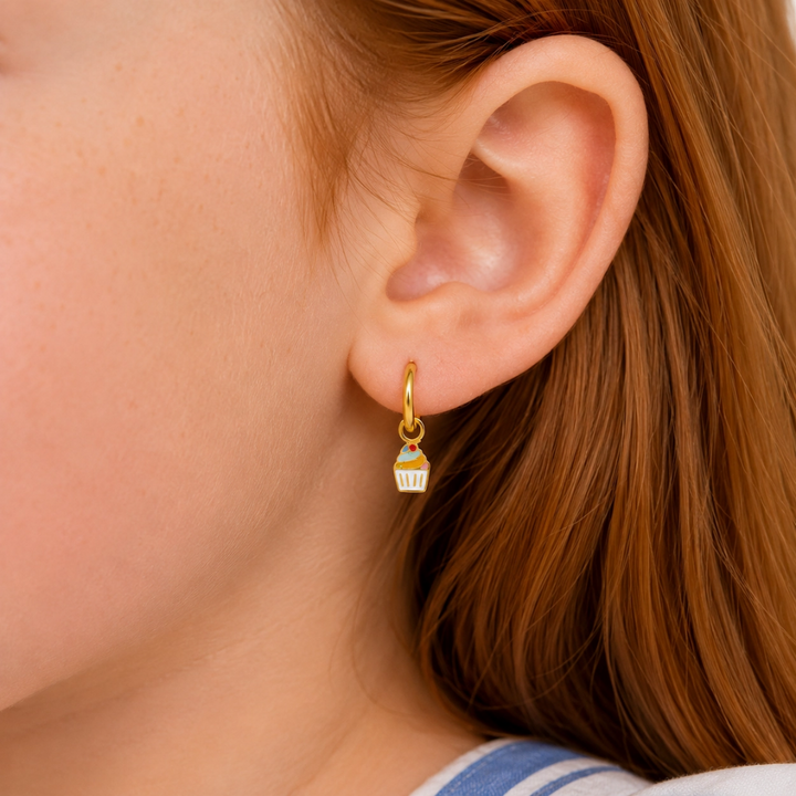 Cupcake Charm Hoop Earrings