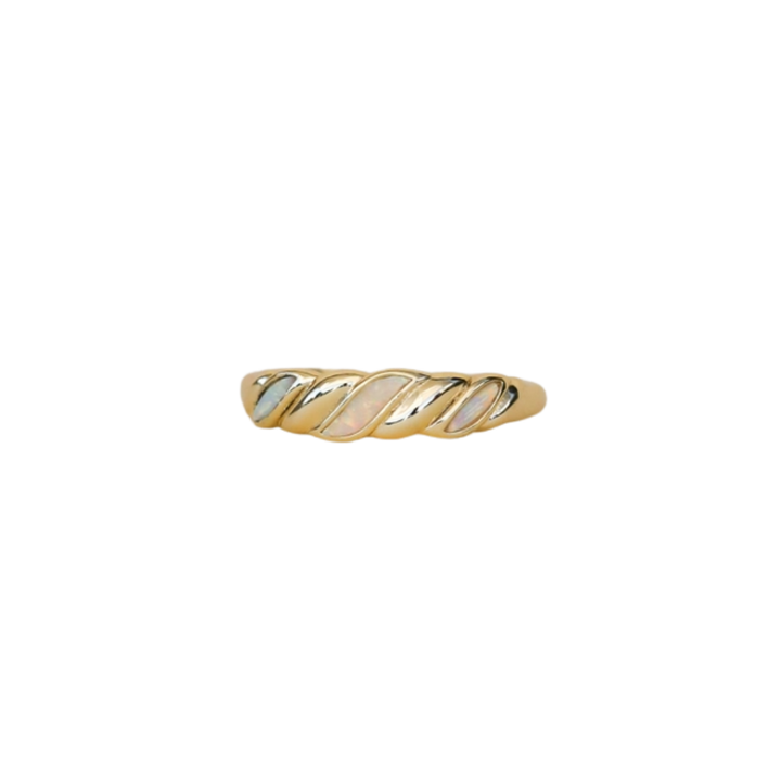 White Opal Twist Gold Ring