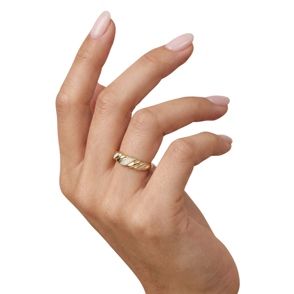 White Opal Twist Gold Ring