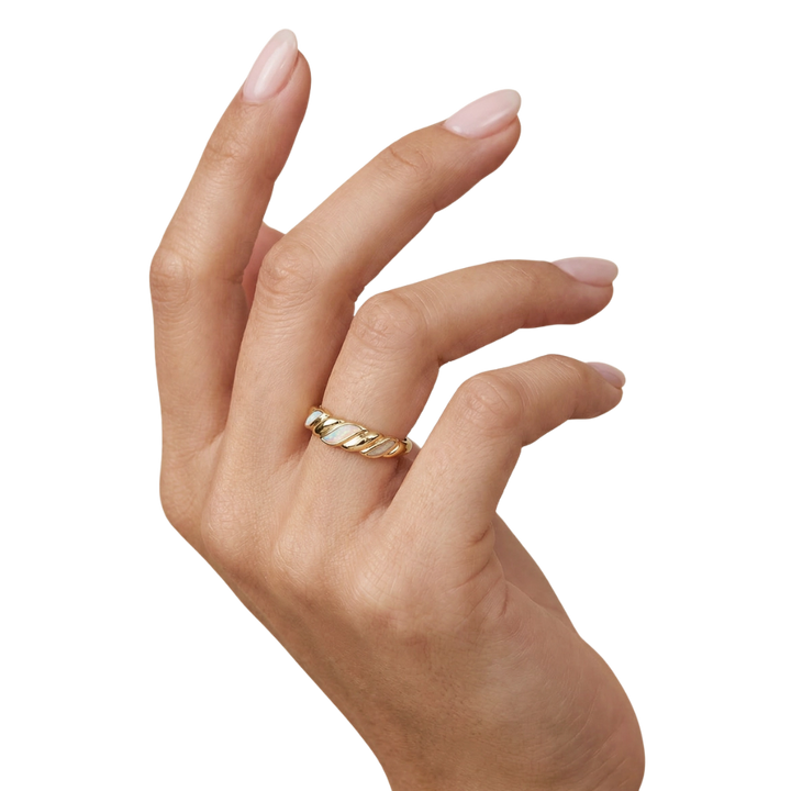 White Opal Twist Gold Ring