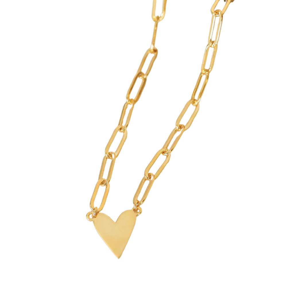 Gold Heart Pendant Link Chain Necklace - 18k Gold Plated
