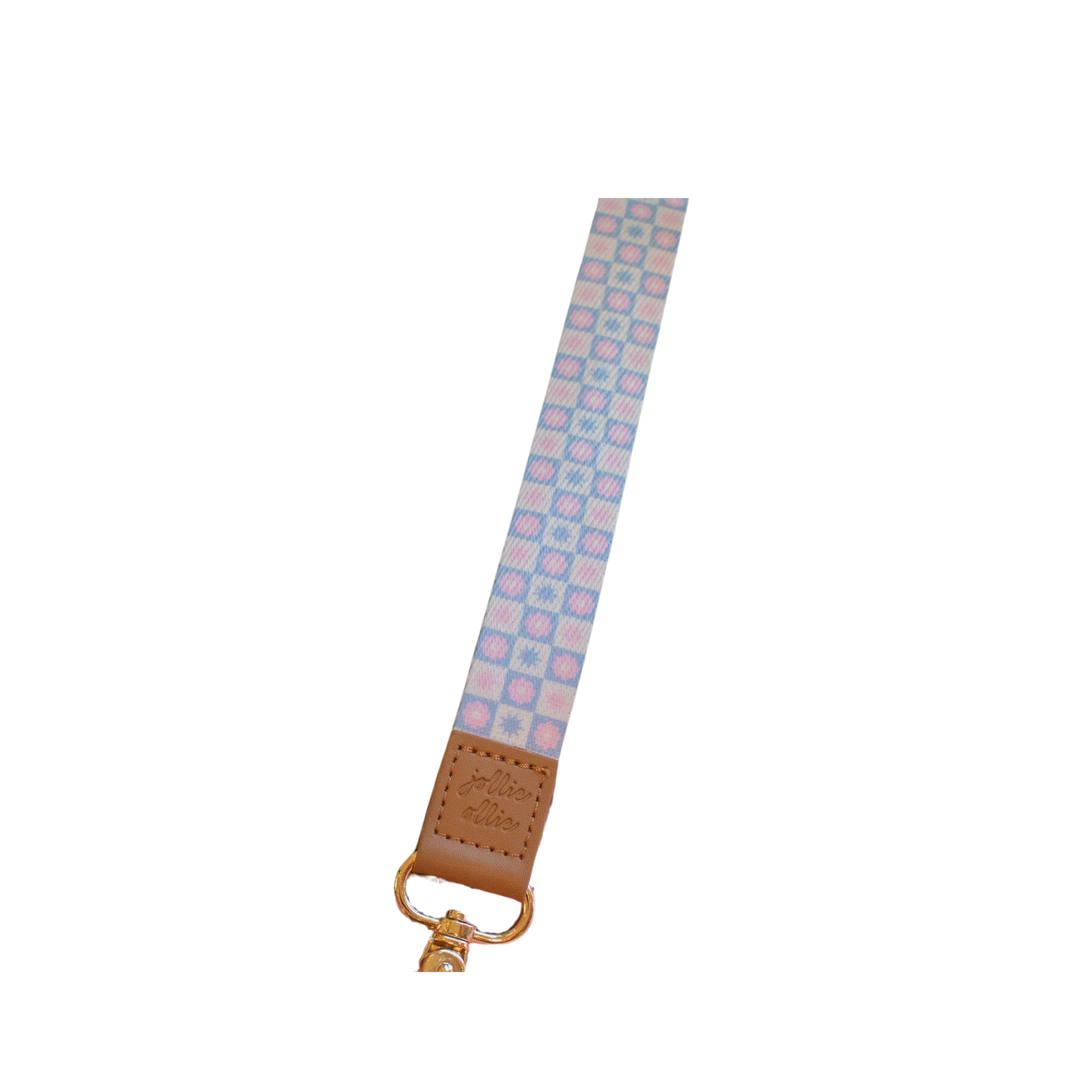 Blue and Pink Floral Check Lanyard