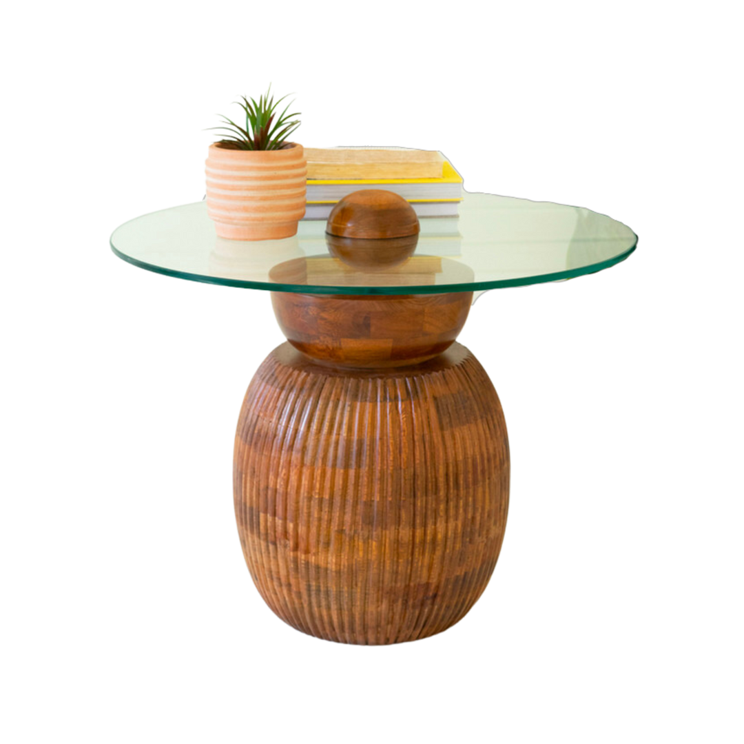 Carved Mango Table with Glass Top