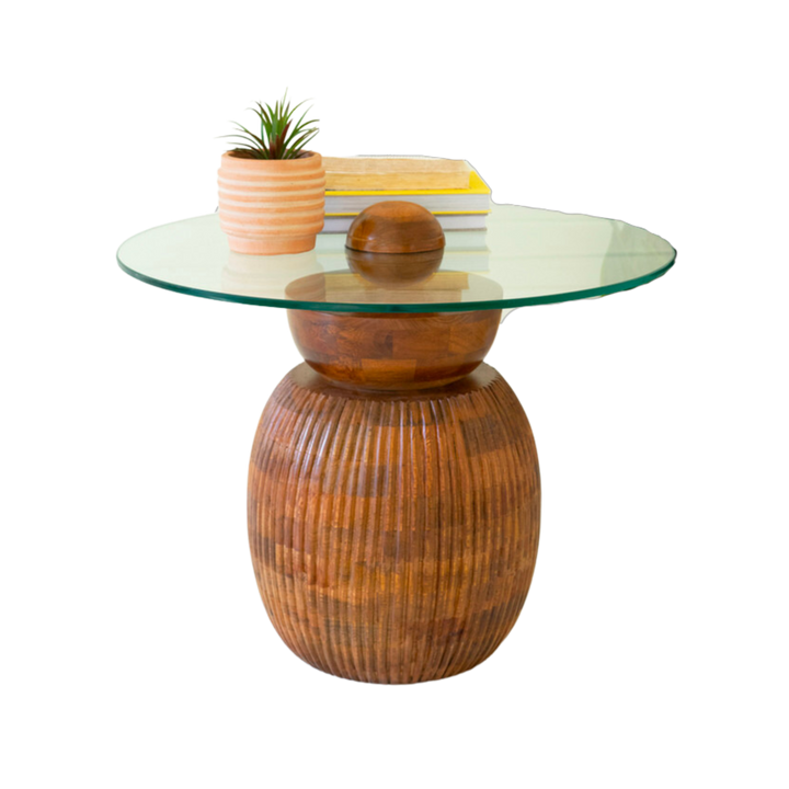 Carved Mango Table with Glass Top