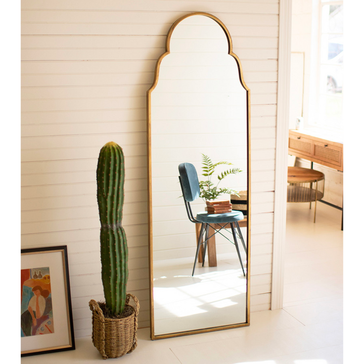 Large Arched Mirror with Brass Frame