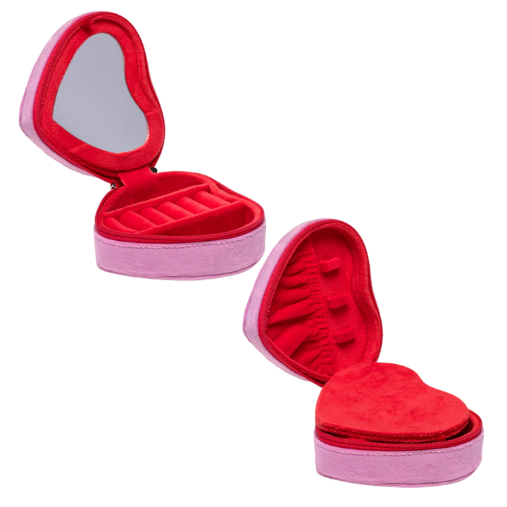 Heart with Bow Velvet Zip Jewelry Case