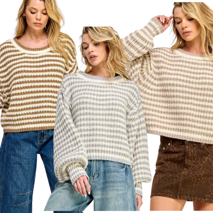 Striped Cropped Knit Sweater Top