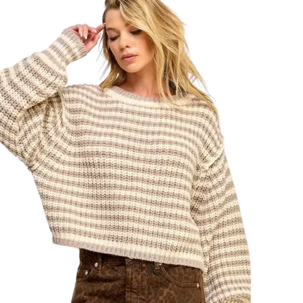 Striped Cropped Knit Sweater Top
