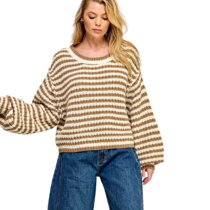 Striped Cropped Knit Sweater Top