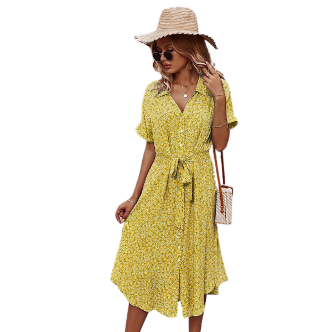 Buttoned Floral Print Dress