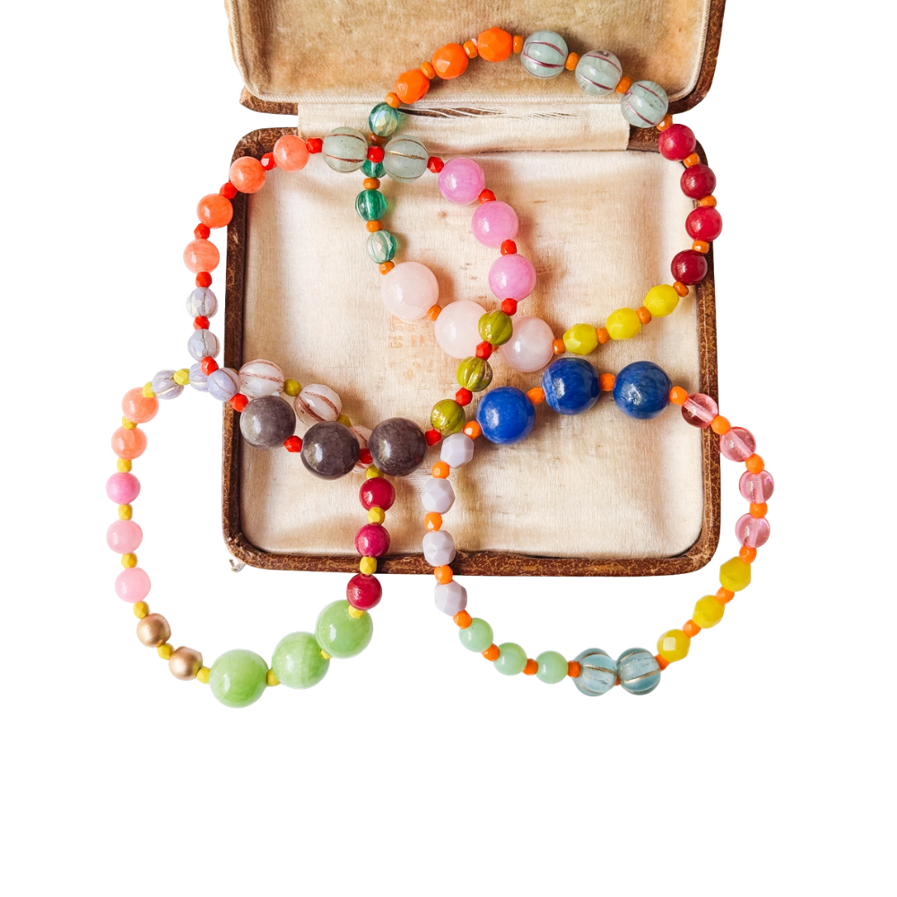 Handmade Artisan Mixed-Size Glass Bead Stretch Bracelet
